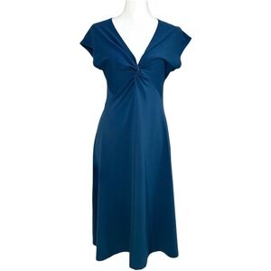Patagonia Kamala Twist Front V-Neck Midi Dress Teal Blue L Women's Travel Boho